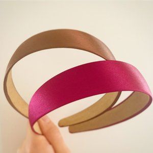 Brown + pink satin wide headband bundle